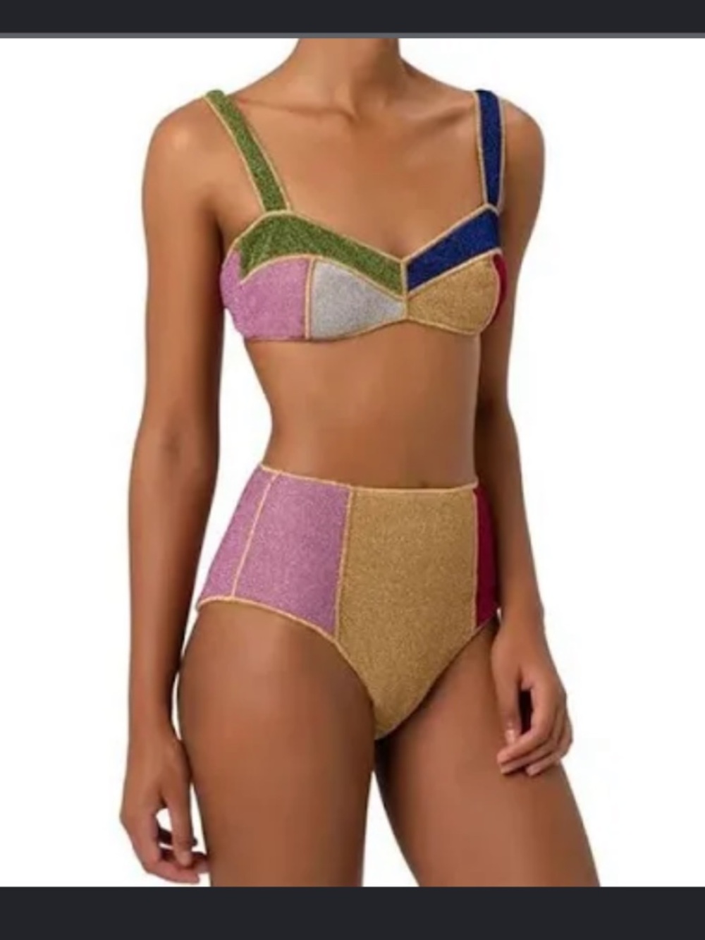 Colorblock Glitter High-Waist Bikini Panty - Multicolor